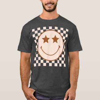 Retro Happy Face Checkered Pattern  Smile Face Tre T-Shirt