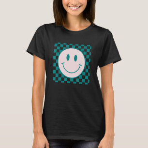 Retro Happy Face Checkered Pattern Smile Face Tre T-Shirt