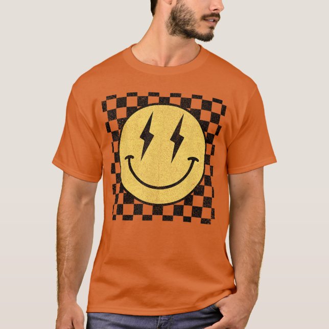 Retro Happy Face Checkered Pattern Smile Facerendy T-Shirt (Front)