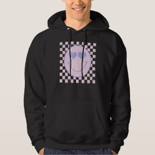 Retro Happy Face Chequered Pattern Happy Face Tre Hoodie