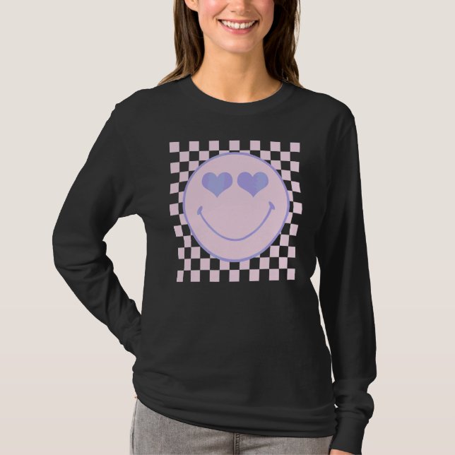 Retro Happy Face  Chequered Pattern Happy Face Tre T-Shirt (Front)