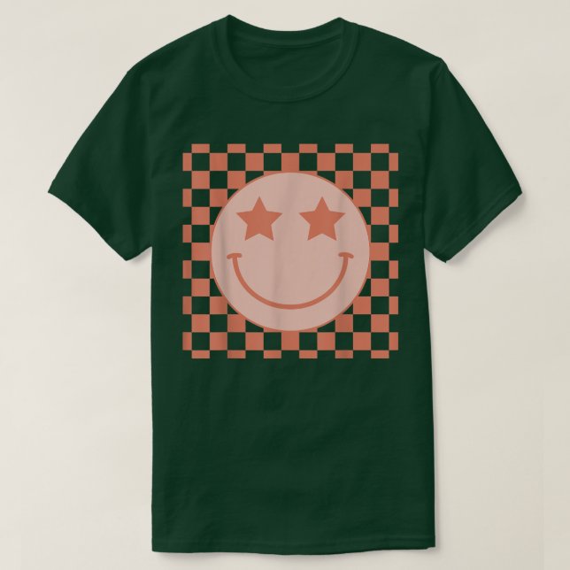 Retro Happy Face Chequered Pattern Preppy Aestheti T-Shirt (Design Front)