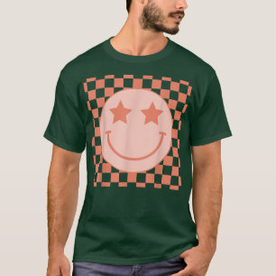 Retro Happy Face Chequered Pattern Preppy Aestheti T-Shirt
