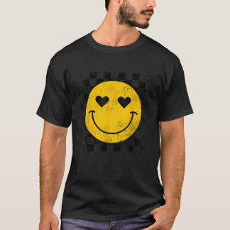 Retro Happy Face Chequered Pattern Smile Face T Sh T-Shirt
