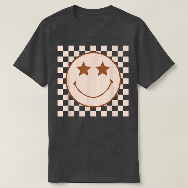 Retro Happy Face Chequered Pattern  Smile Face Tre T-Shirt (Design Front)