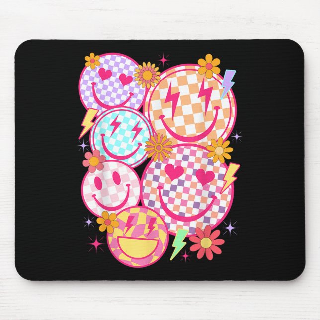 Retro Happy Face Chequered Pattern Smile Face Tren Mouse Pad (Front)