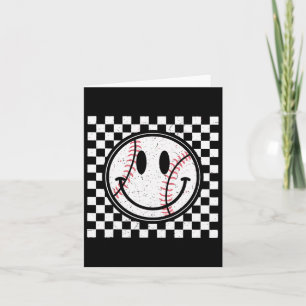 Retro Happy Face Game Day Baseball Pattern Smile F Card