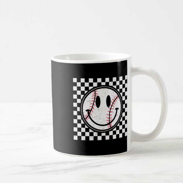Retro Happy Face Game Day Baseball Pattern Smile F Coffee Mug (Right)