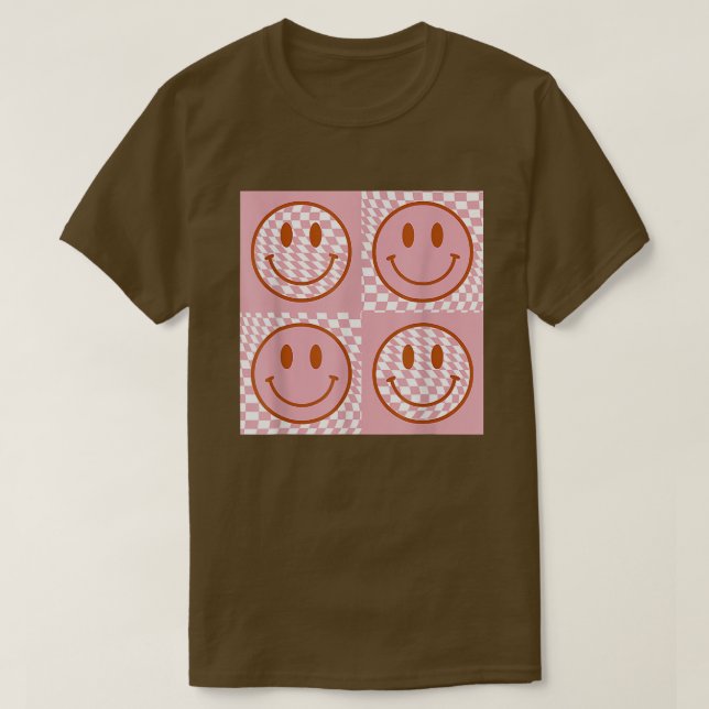 Retro Happy Face s Smile Face Chequered Pattern Tr T-Shirt (Design Front)