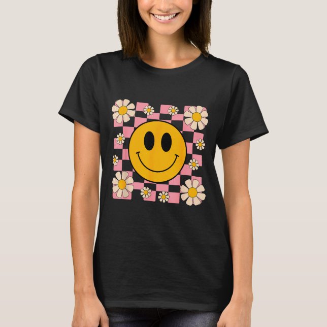 Retro Happy Face Shirt Checkered Pattern Smile Fac (Front)
