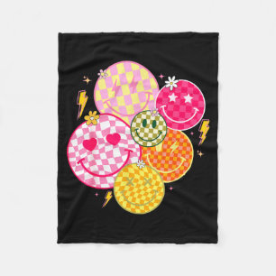Retro Happy Face Shirt Checkered Pattern Smile Fac Fleece Blanket
