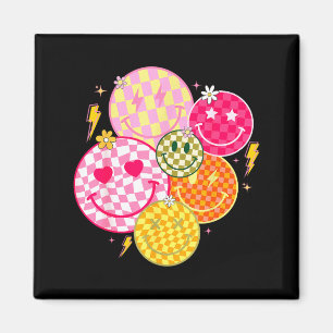 Retro Happy Face Shirt Checkered Pattern Smile Fac Magnet
