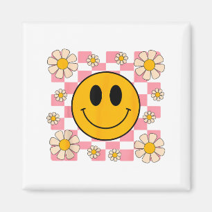 Retro Happy Face Shirt Checkered Pattern Smile Fac Magnet