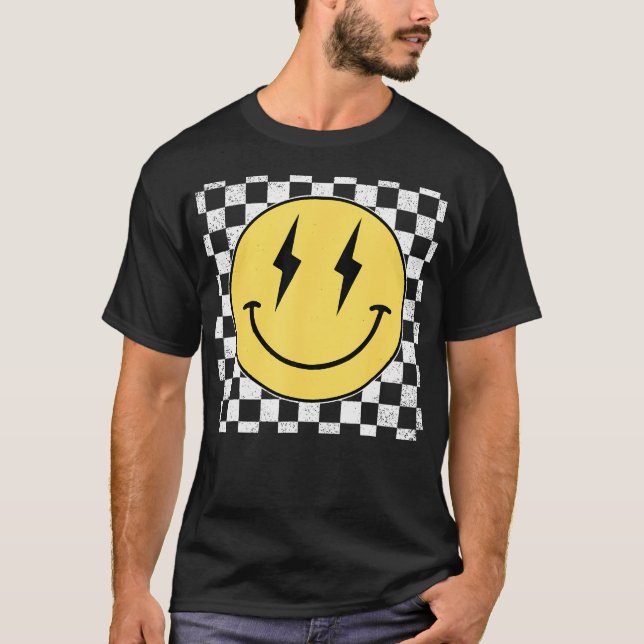 Retro Happy Face Shirt Chequered Pattern Smile Fac (Front)
