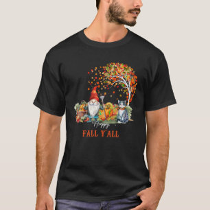 Retro Happy Fall Y all Fall Gnome Cat Pumpkin Wome T-Shirt