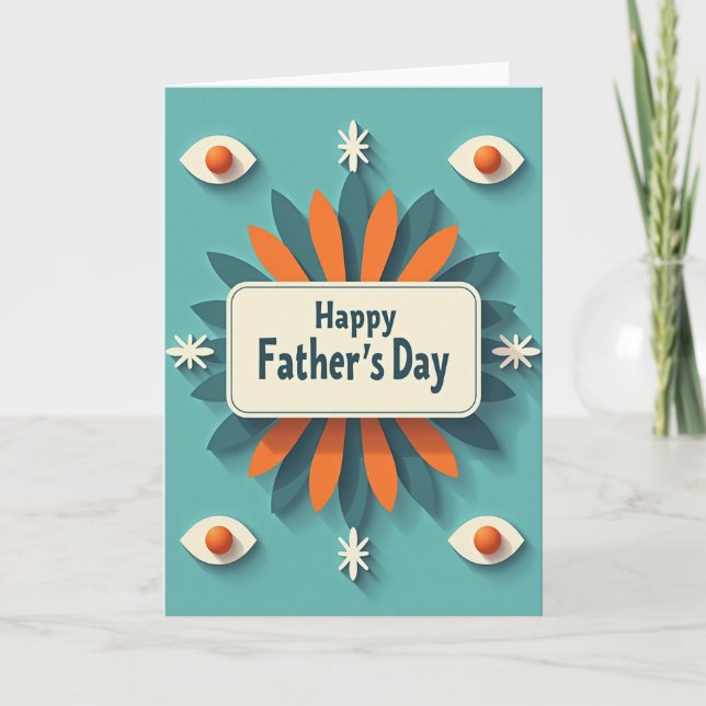 Retro Happy Fathers Day Teal Card (Front)