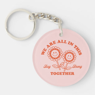 Retro Happy Flower Graphic Key Ring