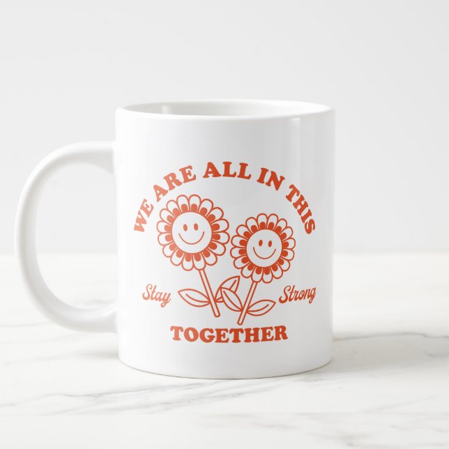 Retro Happy Flower Graphic Large Coffee Mug (Left)