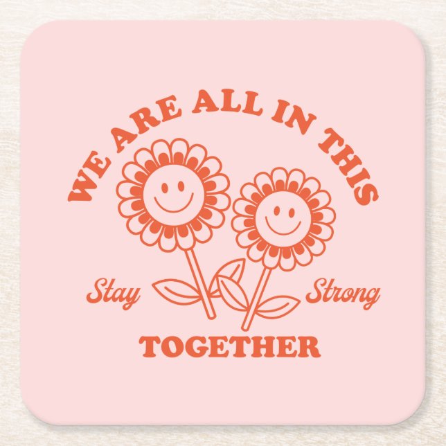 Retro Happy Flower Graphic Square Paper Coaster (Front)