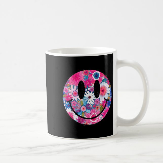 Retro Happy Flowers Smile Face Groovy Boho Design Coffee Mug (Right)