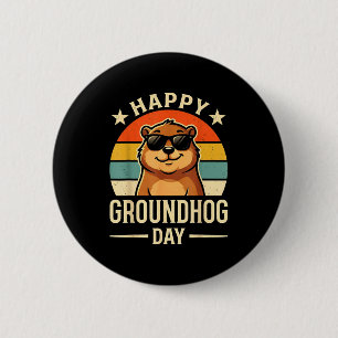 Retro Happy Groundhog Day Cool Ground Hog Day 2026 6 Cm Round Badge