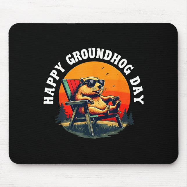 Retro Happy Groundhog Day Funny Ground Hog Sunset  Mouse Pad (Front)