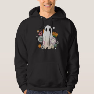 Retro Happy Halloween Boho Vintage Flower Ghost Ha Hoodie