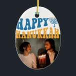 Retro Happy Hanukkah Personalised Photo Ceramic Tree Decoration<br><div class="desc">Retro Happy Hanukkah Personalised Photo Ceramic Ornament</div>