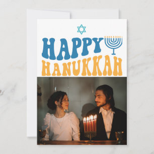 Retro Happy Hanukkah Personalised Photo Holiday Card