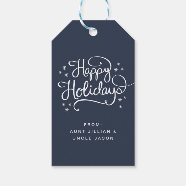 Retro Happy Holiday Script Gift Tag (Front)