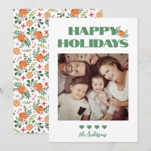 Retro Happy Holidays Citrus Pattern Photo Holiday Card
