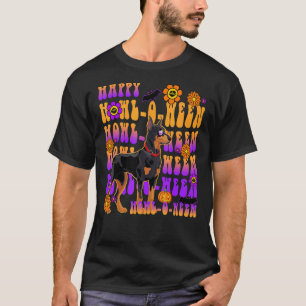 Retro Happy Howl o ween Doberman Dog Flower Groov T-Shirt