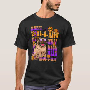 Retro Happy Howl o ween Pug Dog Flower Groovy T-Shirt