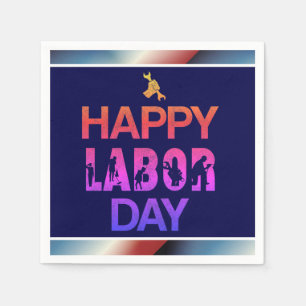 Retro Happy Labour Day In Retro Blue Napkin