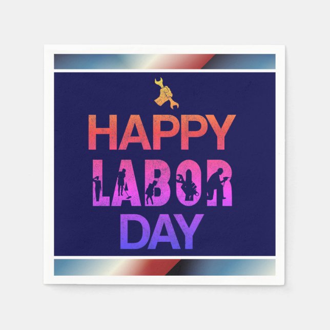 Retro Happy Labour Day In Retro Blue Napkin (Front)