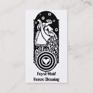 Retro Happy Lady Maid B&W Cleaning Services Business Card
