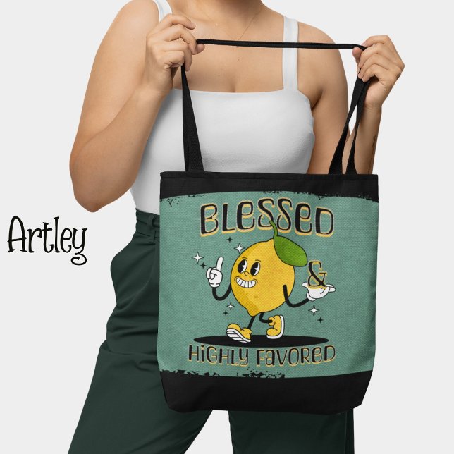 Retro Happy Lemon Blessed and Highly Favored  Tote Bag (Creator Uploaded)
