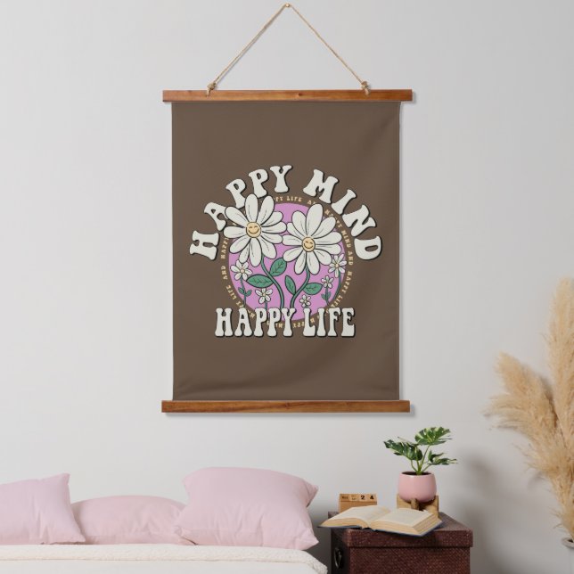 Retro Happy Mind Happy Life Hanging Tapestry (Bedroom)