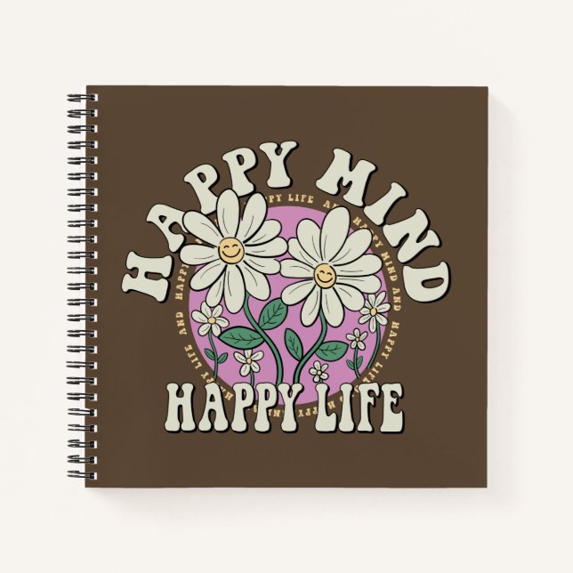 Retro Happy Mind Happy Life Notebook (Front)