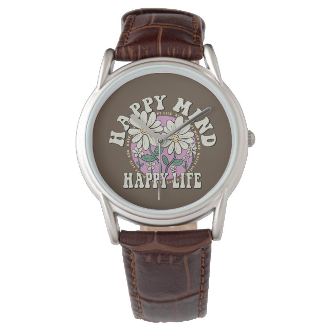 Retro Happy Mind Happy Life Watch (Front)