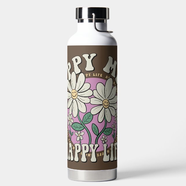 Retro Happy Mind Happy Life Water Bottle (Left)