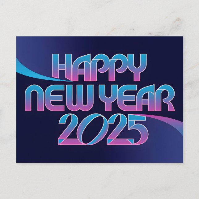 Retro Happy New Year 2025 Holiday Postcard (Front)