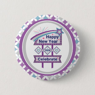 Retro Happy New Year Sign – Celebrate Marquee 6 Cm Round Badge