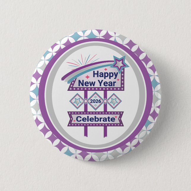 Retro Happy New Year Sign – Celebrate Marquee 6 Cm Round Badge (Front)
