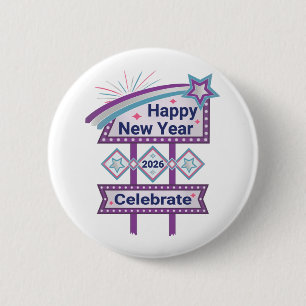 Retro Happy New Year Sign – Celebrate Marquee 6 Cm Round Badge