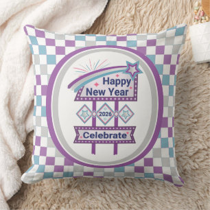 Retro Happy New Year Sign – Celebrate Marquee Cushion