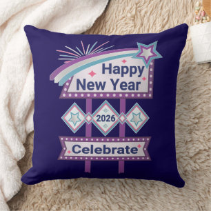 Retro Happy New Year Sign – Celebrate Marquee Cushion