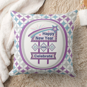 Retro Happy New Year Sign – Celebrate Marquee Cushion