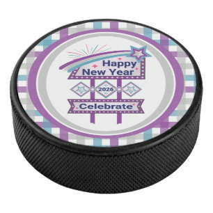 Retro Happy New Year Sign – Celebrate Marquee Hockey Puck