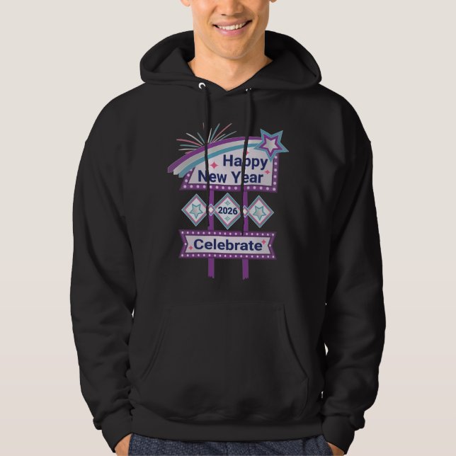 Retro Happy New Year Sign – Celebrate Marquee Hoodie (Front)